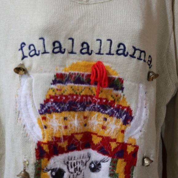 Falalala Llama Ugly Bells Jingles Christmas Sweater Llama in Hat Sweater - Picture 5 of 12